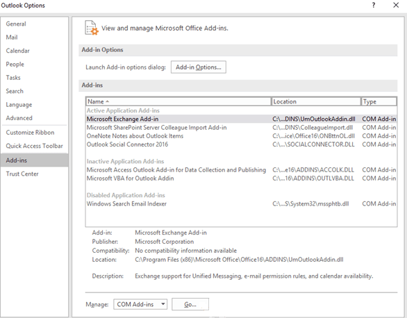 Disable the unsupported add-ins