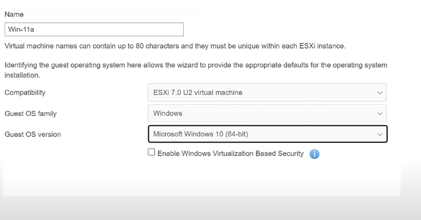 Select Windows 10 as guest os to Install Windows 11 on VMware ESXi Without TPM 2.0 Check