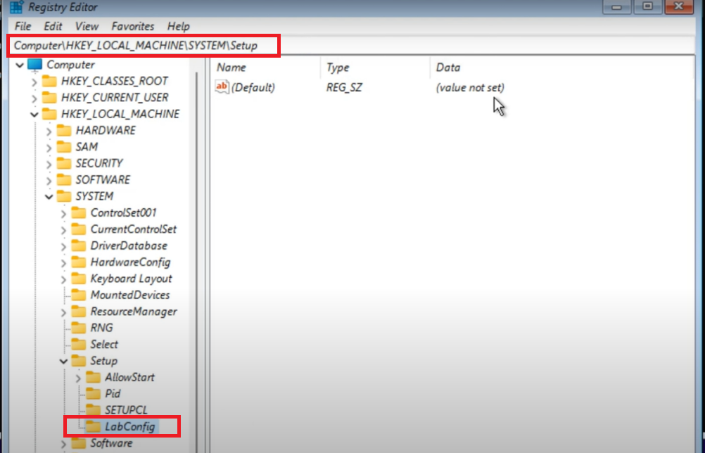 create LabConfig Key in Registry