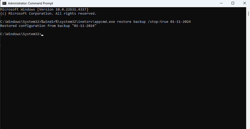 iis backup restored in new server