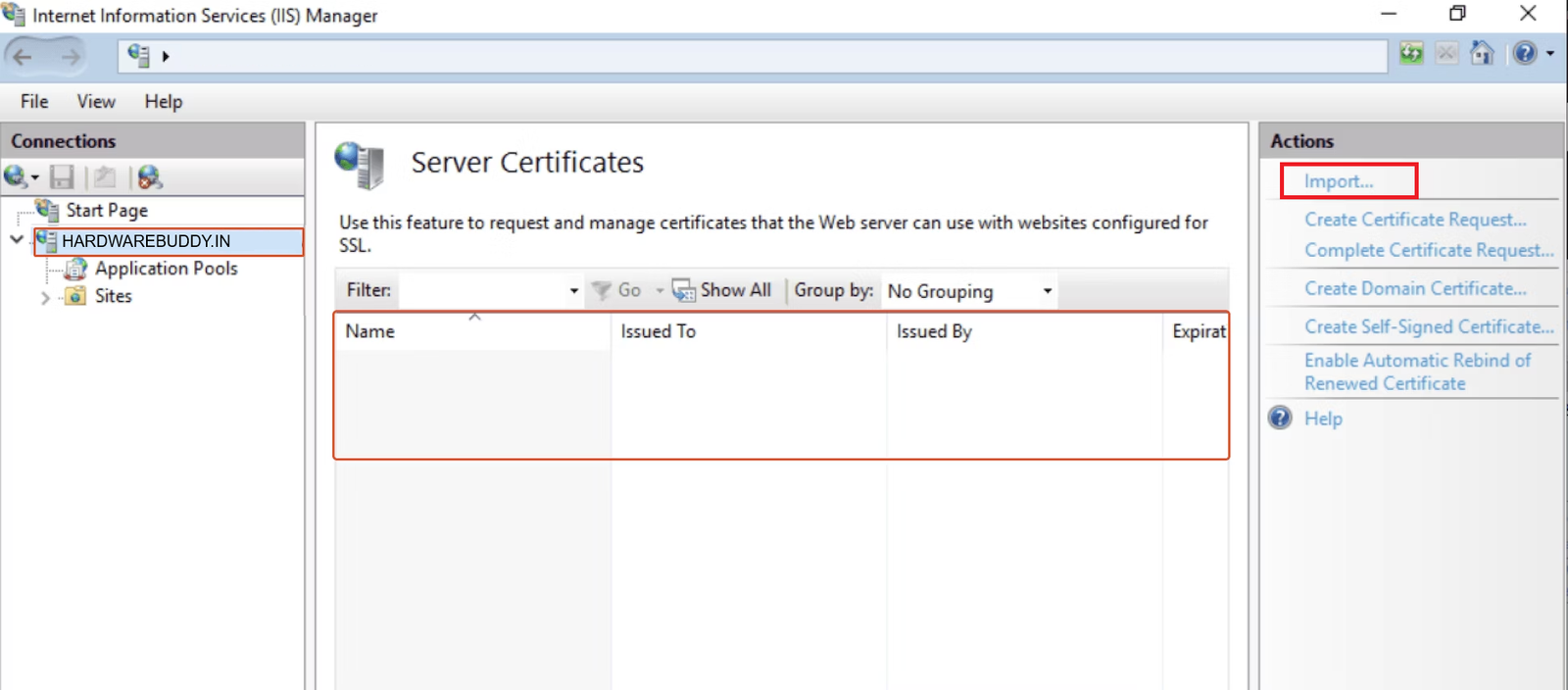 import ssl certificate in iis